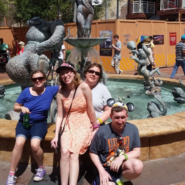 Me, Sisters, and Mom with the Muppets Courtyard Fountain