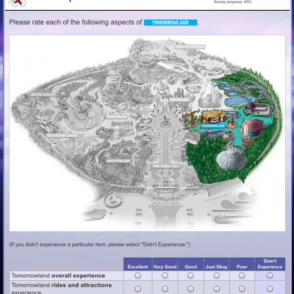 Parks & Resorts survey related to Disneyland's 'Tomorrowland'