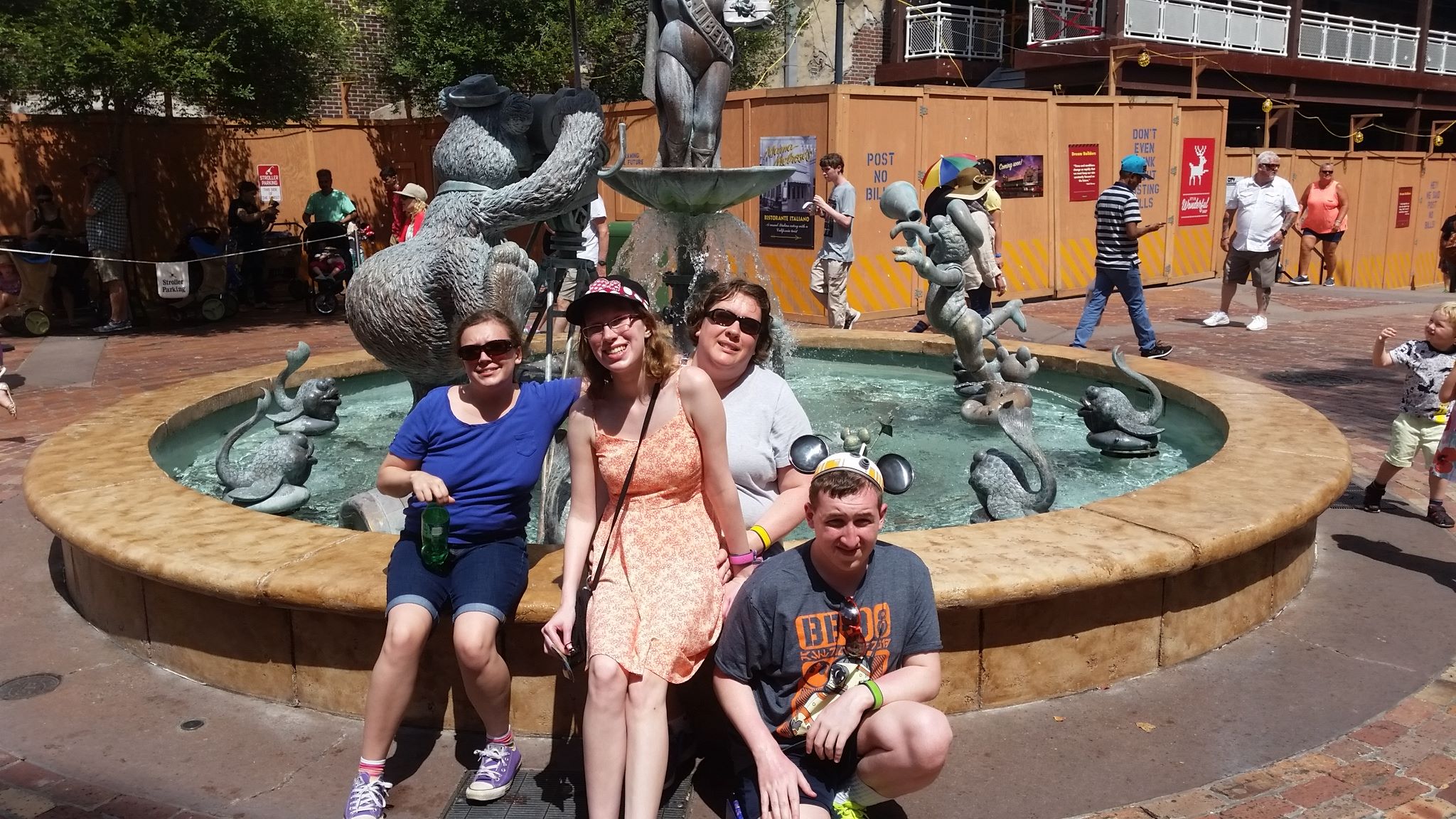 Me, Sisters, and Mom with the Muppets Courtyard Fountain